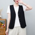 Women's Cotton and Linen Vest Artistic CasualVCollar Sleeveless Waistcoat Summer Thin Outer Match Cardigan Vest Small Coat.