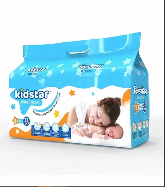 Kidstar Ultra Soft New Born Baby Belt Diaper Small (S) 32pcs Pack (3-8 Kg) for Kids Safety and Comfortable Pampers