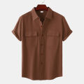 Mens Solid Cotton Linen Fashion Stripe Print Casual Shirt Plus Size Beach Shirt.