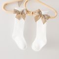 Baby Socks With Bow Breathable Solid Color Summer Mesh Girl Knee High Socks.
