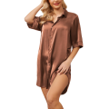 Chic Satin Nightgown with 3/4 Sleeves – Button Down Boyfriend Style. 