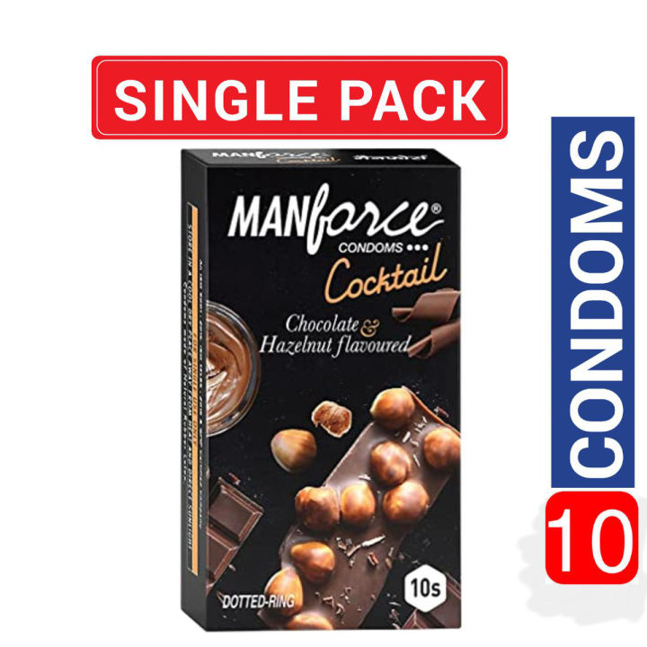 Manforce - Cocktail Condoms with Dotted-Rings Hazelnut & Chocolate Flavored- 10 Pieces