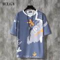 IELGY Japanese t-shirt short-sleeved men's printed loose round neck. 