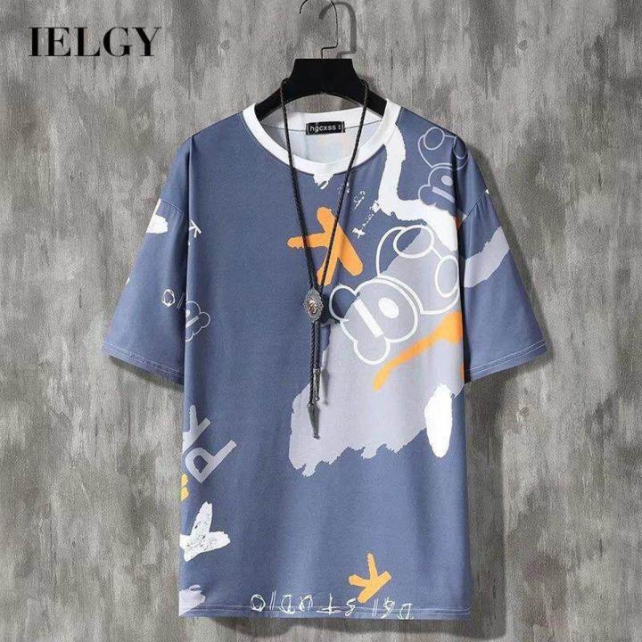 IELGY Japanese t-shirt short-sleeved men's printed loose round neck
