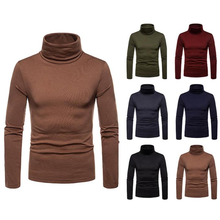 Autumn Winter Mens Thin Thermal T-shirt Simple Men's Half-collar Bottoming Slim Warm Cotton High-necked Long-sleeved T-shirt