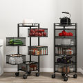 Rotating Vegetable Rack for Kitchen, 5 Tier Kitchen Storage Rack Rotating Vegetable Rack Floor-Standing, Vegetable Rack for Kitchen on Wheels, for Kitchen Living Room Toilet Black,5-Tier.