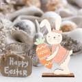 Cute Easter Standing Bunny Wooden Table Decoration Lightweight Accessory Holding Carrot.