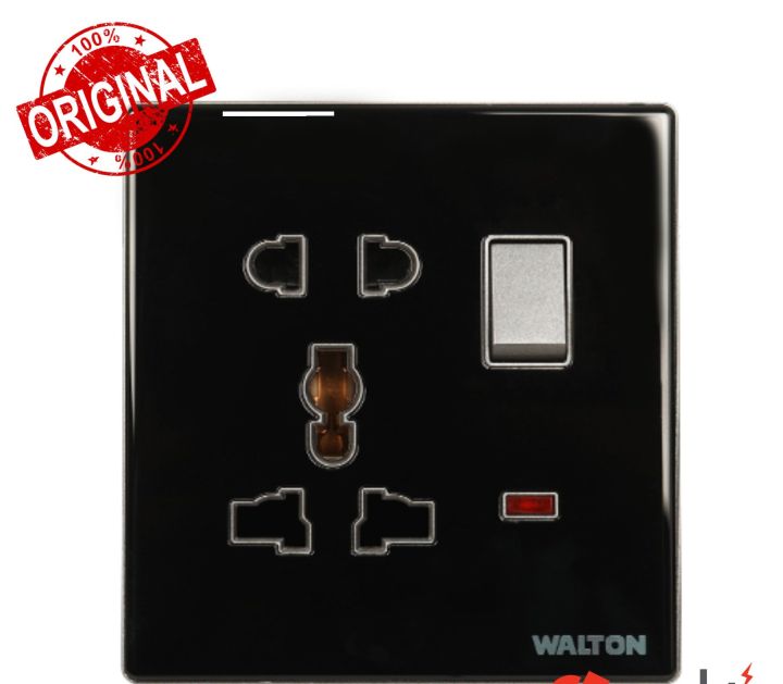WALTON CRYSTAL BLACK Series 13A Five Pin Multi Function Universal Socket Switch 5 Pin