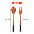 Wooden Spoons Forks Set Japanese Style Wooden Utensils Set for Eating Wood Flatware Set Reusable (Black Cords,10 Pieces).
