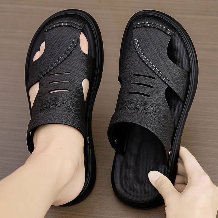 Mens leather sandals Summer Classic Mens Slippers soft sandals fashion casual comfortable outdoor beach walking shoes