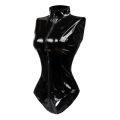 Black Latex PVC Bodysuit Women Faux Leather Catsuit Bodycon Punk Costume Clubwear Short Tight Jumpsuit M7019.