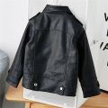 New Girls Boys Black Pu Zipper Jackets Kids Baby Leather Jacket Spring Autumn Cool Coat Children Clothes Overcoats 2-14T.
