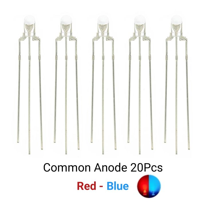 20PCS%203MM%20Round%20Clear%20Lens%20Two%20Color%20Common%20Anode/Cathode%20LED%20Red%20%20Blue%20%20Green%20Bi-Color%20Diode%20%20Emitting%20Light%20-%20Image%204