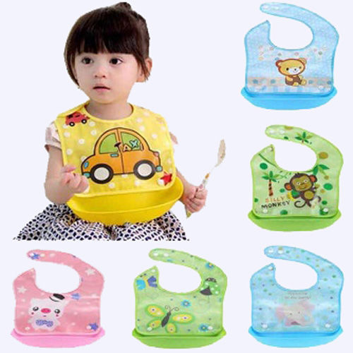 Multi Color Plastic Bibs For Babies - 1 PCS (Color as per Stock)