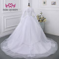 2023 New Arab Muslim Wedding Dress White Color Ball Gown Plus Size Lace Appliques With Beading Bride Dresses For Women WX0327. 