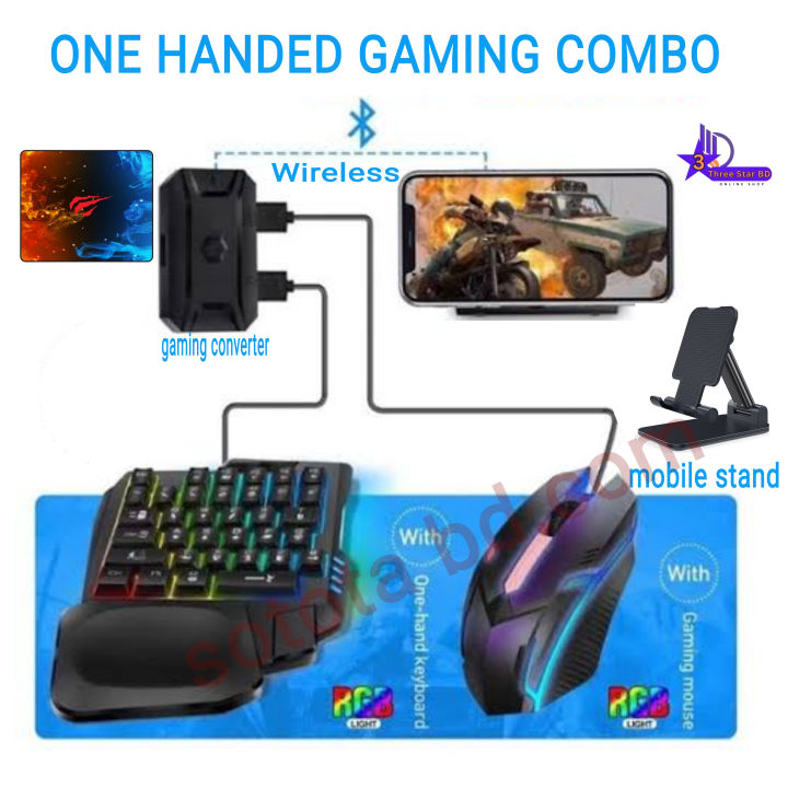 5 in 1 Bluetooth Gaming Keyboard Mouse Converter Combo for Smartphone, play your mobile games using the keyboard and the mouse Gaming Accessory Kit (Multicolor, For Android, iOS)