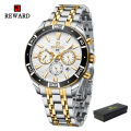 New REWARD Mens Watch Waterproof Sport Wristwatch for Men Stainless Steel Business Quartz Watches Clock Gift for Father Birthday.