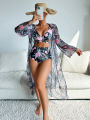 MINGYI 2024 NEW SEXY EUROPEAN AND AMERICAN HIGH-END FASHION MULTICOLOR PRINT THREE-PIECE BIKINI BIKINI WOMEN'S SWIMSUIT.