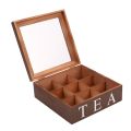 Wooden 9 Grids Tea Box Tea Bags Container Storage Box Square Gift Box Case Transparent Top Lid Jewelry Storage Box. 
