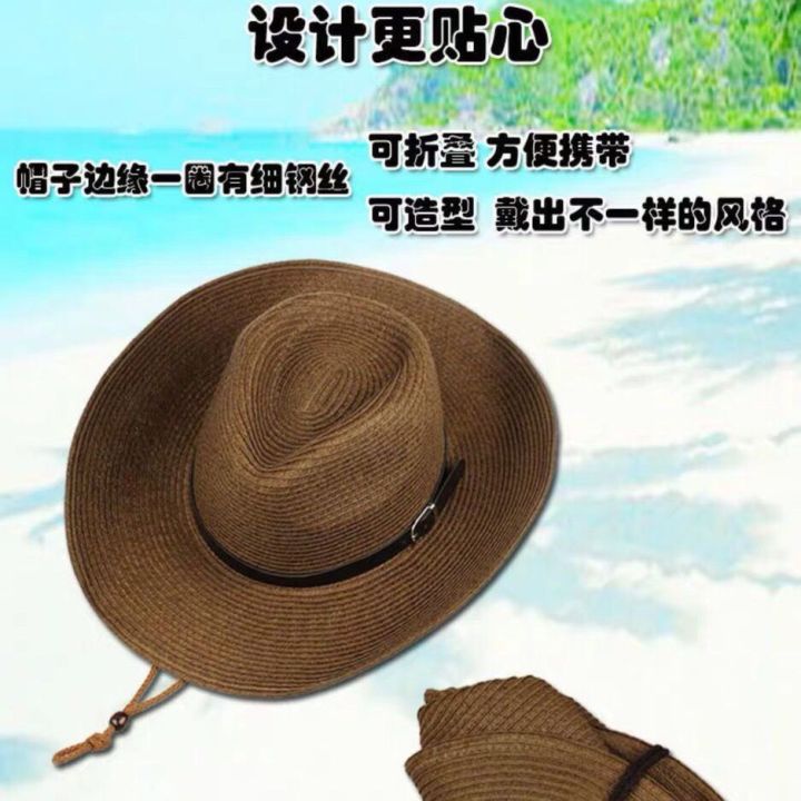 Sun%20Protection%20Summer%20Men's%20Straw%20Hat%20Foldable%20Cowboy%20Hat%20Outdoor%20Sun%20Shade%20Top%20Hat%20Beach%20Hat%20Broad-Brimmed%20Hat%20Travel%20Cap%20Men%20-%20Image%207