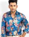 IQON Blue printed Silk Party Shirt for men. 