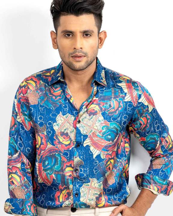 IQON%20Blue%20printed%20Silk%20Party%20Shirt%20for%20men%20-%20Image%203