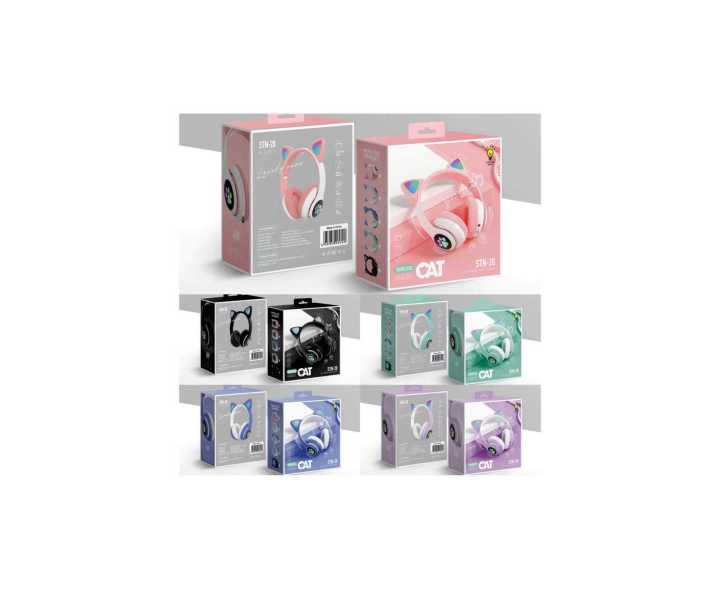 STN28 LED Cat Ear Headset Noise Cancelling Headphones Bluetooth 5.0 Colorful Kids Headset Support TF Card 3.5mm Plug with Mic