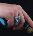 Retro Handmade Islamic Men Ring Vintage Turkish Double Swords Yellow Red CZ Stone Ring Punk 2022 Trendy Religious Muslim Jewelry.