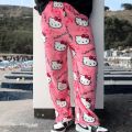 Anime Sanrio Hello Kitty Y2k Flannel Pajamas Pants Women Household Dress Autumn Winter Fashion Trouser Cartoon Casual Home Pants.