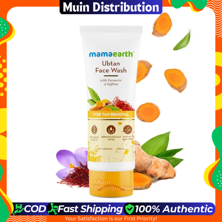 〽️ Mamaearth Ubtan Natural Glow Face Wash – 100ml | Tan Removal & Brightening Cleanser with Turmeric & Saffron | Sold & Supplied by Muin Distribution