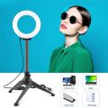 PULUZ 4.7 inch 12cm Ring Light + Desktop Tripod Selfie Stick Mount USB White Light LED Ring Selfie Beauty Vlogging Photography Video Lights Kits(Black). 