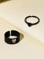 Love King and Queen Couple Ring Set In hart black.