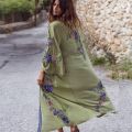 TEELYNN Long Boho Cardigan Light Green Floral Embroidery Beach Bikini Cover Up Kaftan Kimono Robe Summer Loose Women Blouses.