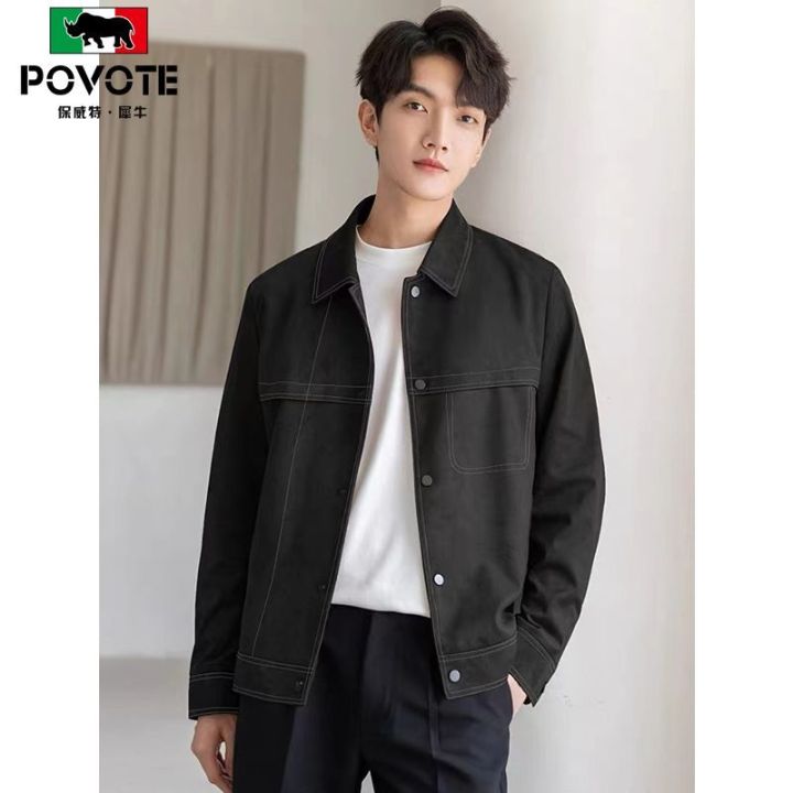 Suede%20Fabric%20Jacket%20Men's%20New%20Spring%20and%20Autumn%20Casual%20Korean%20Style%20Fashion%20Loose%20All-Matching%20Lightly%20Mature%20Men's%20Lapel%20Coat%20-%20Image%205