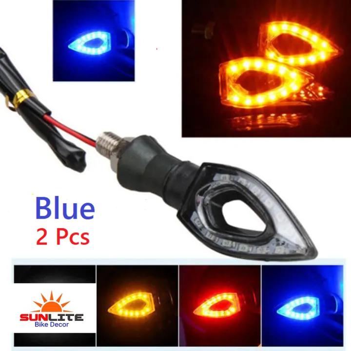 Stylish 2 Pcs Indicator Led side light. Water Flow effect fit for Any Motorcycle- Blue