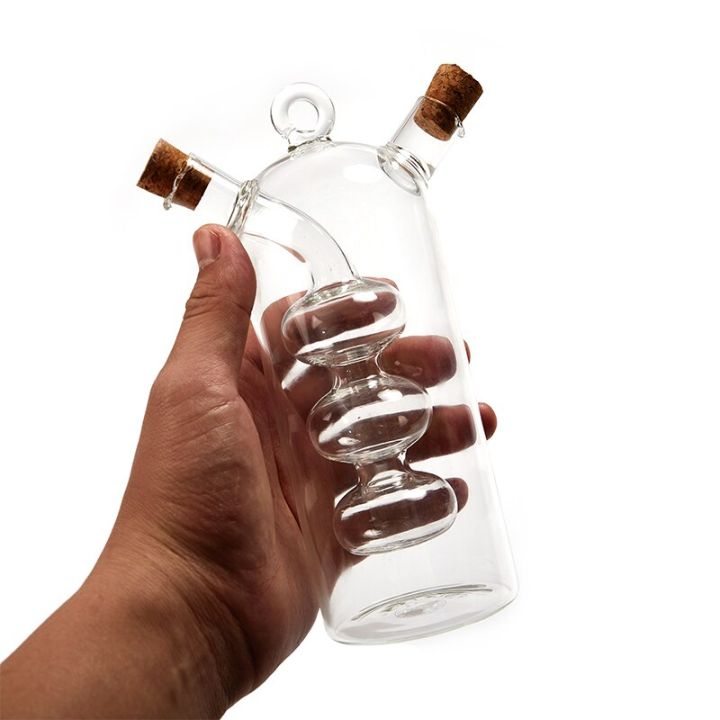 2-in-1 Double Layer Bottle Cork Sealed Transparent Sauce Oil Vinegar Glass Bottles Oil Jug Spice Glass Bottles for Kitchen
