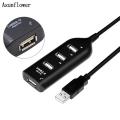 High Speed USB 4 Port USB 2.0 Hub for PC Laptop Tablet - Black.