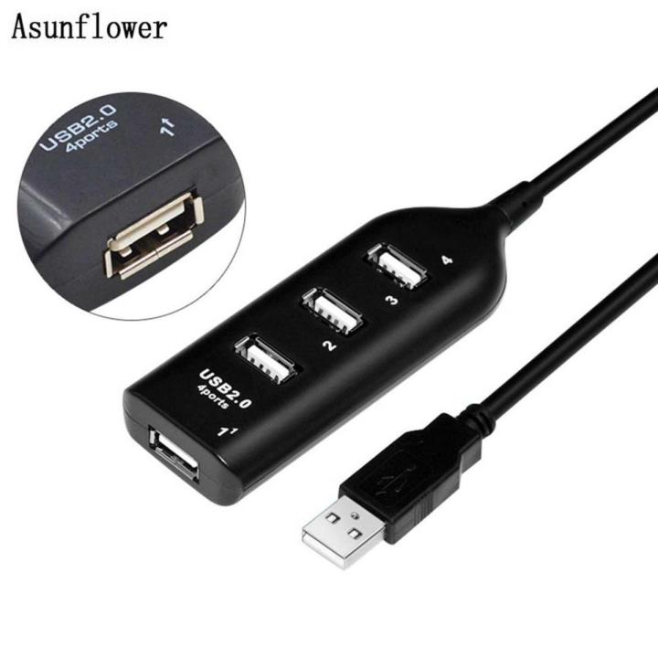 High Speed USB 4 Port USB 2.0 Hub for PC Laptop Tablet - Black
