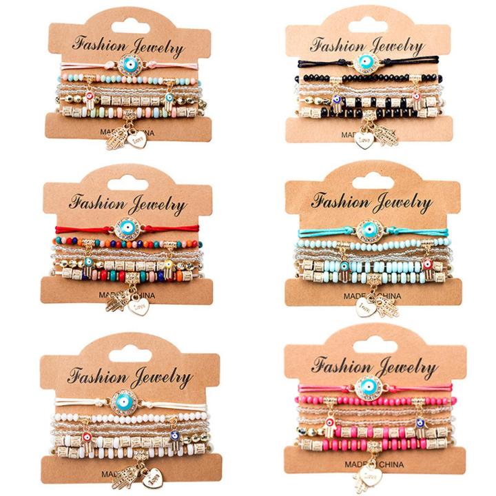 Bohemian Handmade Beads Bracelet Set For Women Summer Colorful Beaded Chain Bangle Girls Boho Jewelry Accessories