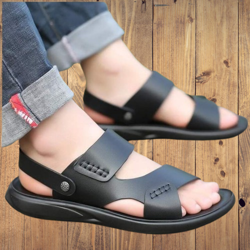 TWO STEP New Stylish Fashionable Soft A.T Leather Sandal For Men Black