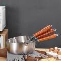 Stainless Steel Saucepan with Scale Wood Handle for Hotel Kitchen Camping Diameter 22cm. 