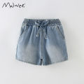Spot malwee girls jeans summer new European and American small and medium-sized children foreign elastic waist shorts children's pants. 