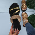 2024 New Foreign Trade Plus Size Casual Slippers Women's Round Toe Straight Rhinestone Flat Slippers.