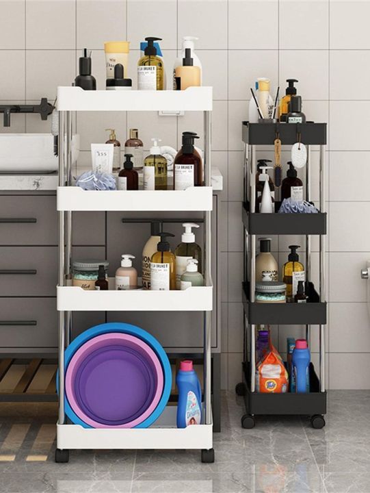 Gap Storage Rack 1Pc 3/4Tier Roller Design Trolley Multi-storey Cart Storage Shelf ...