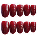 24x Red  Fake Nails Pure color round head Nail Manicure Decor Back With Glue. 