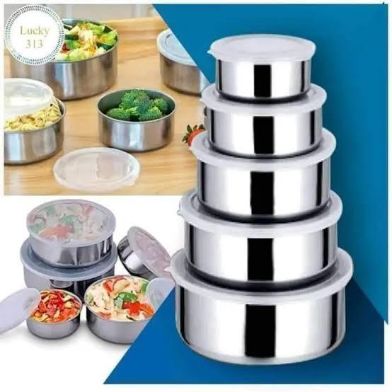 Stainless Steel 5 Pc Food Box With Food Grade Plastic Cover - Tiffin Box For Office