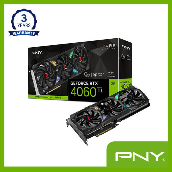 PNY GeForce RTX 4060 Ti 8GB GDDR6 XLR8 Gaming VERTO EPIC-X RGB Triple Fan Graphics Card - RTX 4060 Ti 8GB GDDR6 XLR8 VERTO EPIC-X RGB TF - Clock Speed: 2310 MHz - Memory Bandwidth: 288 GB/sec - CUDA Cores: 4352 - Output: DisplayPort 1.4a (x3), HDMI 2.1