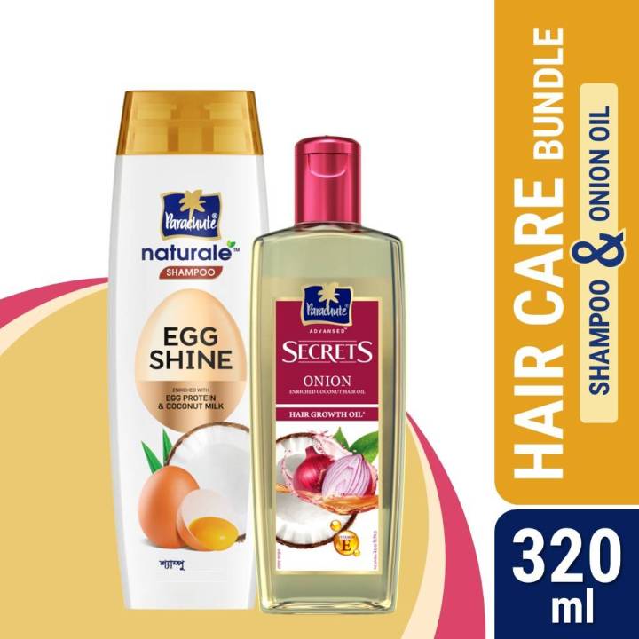 HAIR CARE BUNDLE - Parachute Naturale Shampoo Egg Shine 320ml & Onion Enriched Coconut Hair Growth Oil 200ml