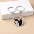 1Pair Cute Black Cat Keychain Patchwork Heart Round Couple Lovers Keyring Stainless Steel Backpack Car Key Ring Hanging Jewelry Cherry Super Store. 
