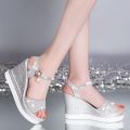 Women's Wedge Sandals2023Summer New Korean Style All-Matching Waterproof Platform Platform High Heel Open Toe Platform Shoes with Buckle.